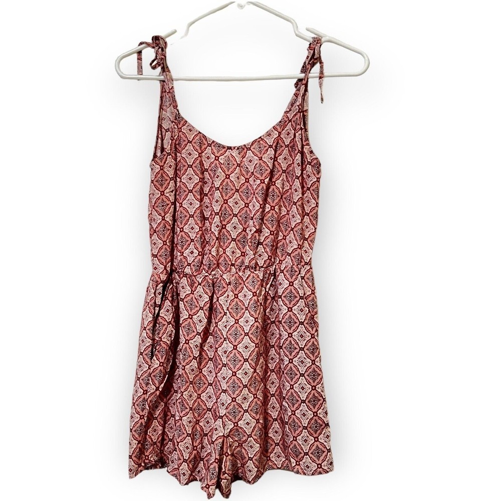 BCBGmaxazria Sleeveless V-Neck Apricot Burgundy Multicolored Romper XS Pockets